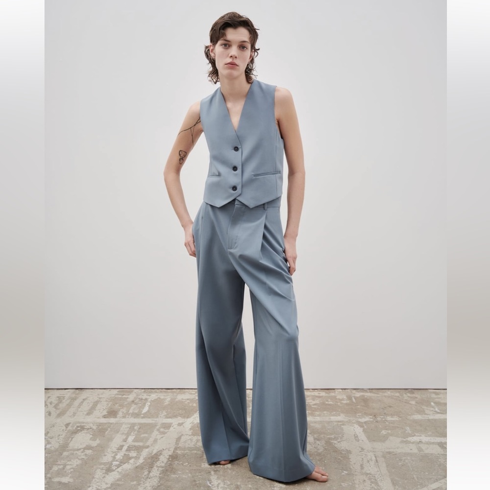 Zara set pleated wide leg pant and vest